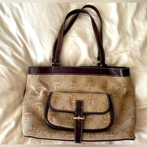 Dooney & Burke vintage canvas shoulder messenger bag print logo brown sand